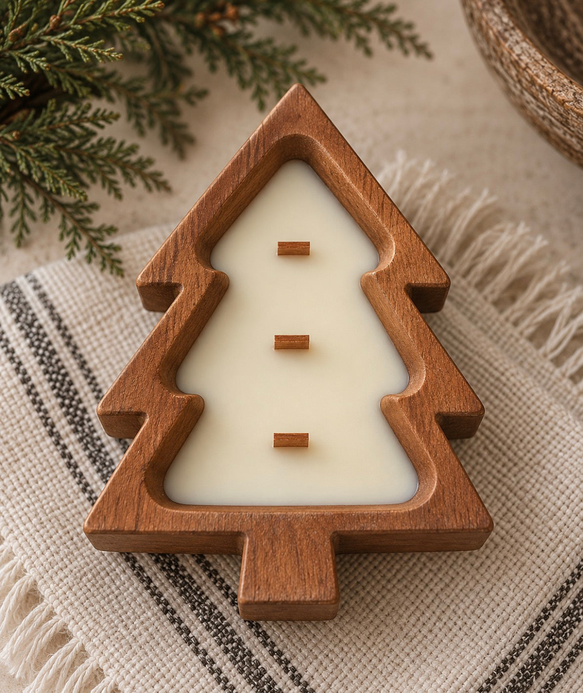 Plain Christmas Tree Dough Bowl Candle